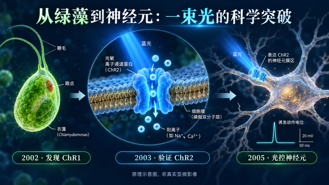 2026年诺贝尔生理学或医学奖授予卡尔·戴塞罗思、彼得·黑格曼和格奥尔格·内格尔，研究绿藻，拿了研究大脑的诺奖？三篇论文讲清光遗传学 图1